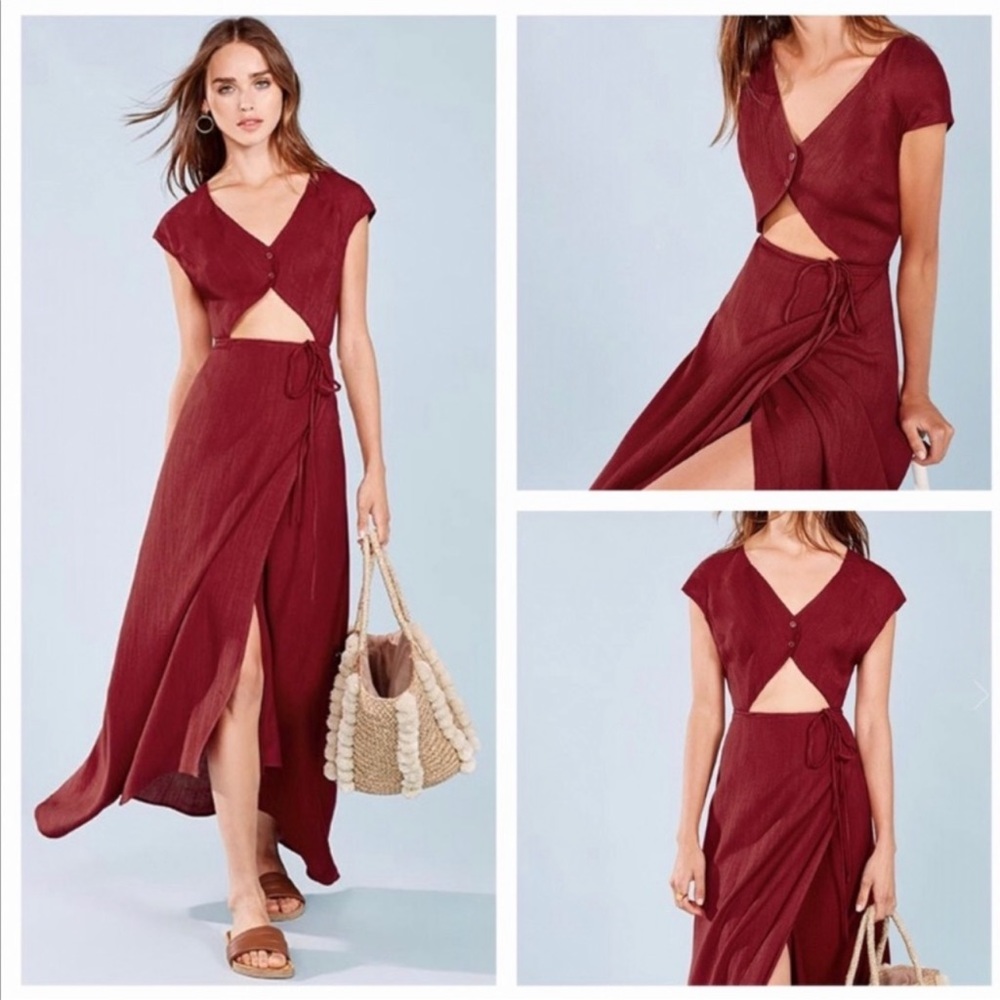 REFORMATION The Vista Wrap Dress Red Front Cutout Short Sleeve Maxi Dress Size 2